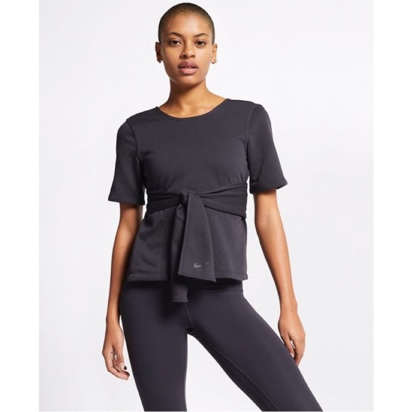 Nike Studio Dri-Fit Short Sleeve Yoga Tie Top Medium - Picture 5 of 8